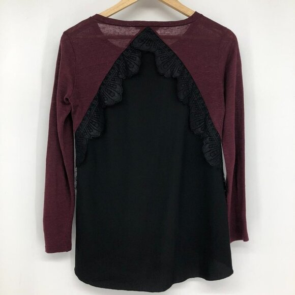 Sandro Paris Burgundy Black crochet lace detailing long sleeve t-shirt SP - Picture 14 of 15
